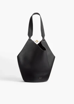 Khaite Totes-Small Lotus Tote in Black Pebbled Leather