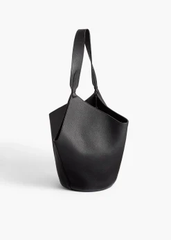 Khaite Totes-Small Lotus Tote in Black Pebbled Leather