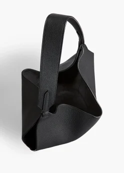 Khaite Totes-Small Lotus Tote in Black Pebbled Leather
