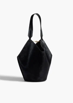 Khaite Totes-Small Lotus Tote in Black Haircalf