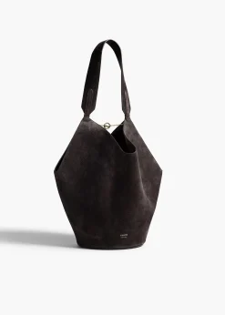 Khaite Totes-Small Lotus Tote in Dark Brown Suede