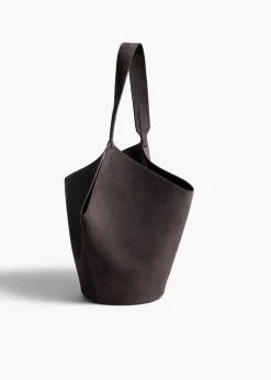 Khaite Totes-Small Lotus Tote in Dark Brown Suede