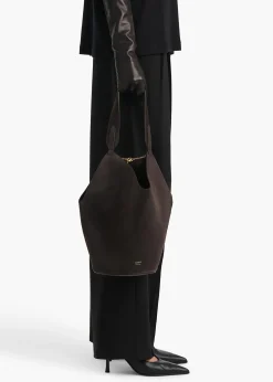 Khaite Totes-Small Lotus Tote in Dark Brown Suede