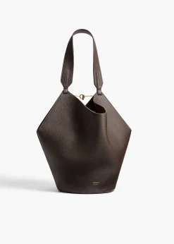 Khaite Totes-Small Lotus Tote in Dark Brown Pebbled Leather