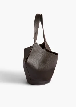 Khaite Totes-Small Lotus Tote in Dark Brown Pebbled Leather