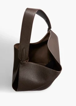 Khaite Totes-Small Lotus Tote in Dark Brown Pebbled Leather