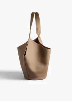Khaite Totes-Small Lotus Tote in Mokka Pebbled Leather