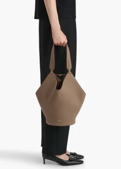 Khaite Totes-Small Lotus Tote in Mokka Pebbled Leather