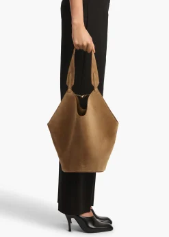 Khaite Totes-Small Lotus Tote in Mud Suede