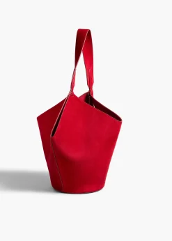 Khaite Totes-Small Lotus Tote in Ruby Suede
