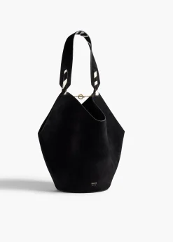 Khaite Totes-Small Lotus Tote in Zebra Print Haircalf and Black Suede