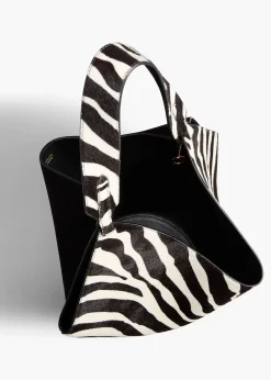 Khaite Totes-Small Lotus Tote in Zebra Print Haircalf and Black Suede