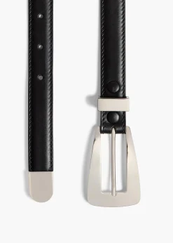 Khaite Belts-Small Lucca Belt in Black Leather with Silver