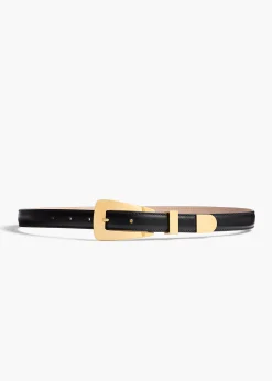Khaite Belts-Small Lucca Belt in Black Leather with Gold