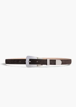 Khaite Belts-Small Lucca Belt in Dark Brown Suede with Silver