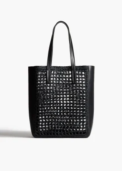 Khaite Totes-Small Zoe Tote in Black Raffia with Black Leather