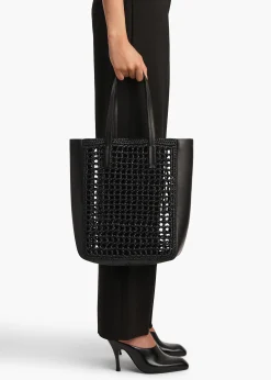 Khaite Totes-Small Zoe Tote in Black Raffia with Black Leather
