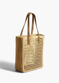 Khaite Totes-Small Zoe Tote in Natural Raffia with Mud Suede