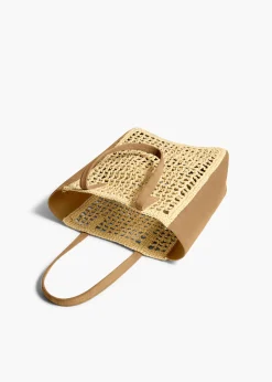 Khaite Totes-Small Zoe Tote in Natural Raffia with Mud Suede