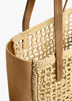 Khaite Totes-Small Zoe Tote in Natural Raffia with Mud Suede