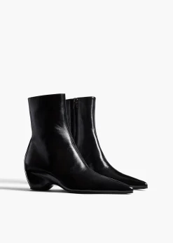Khaite Boots-Sybil Ankle Boot in Black Glazed Leather