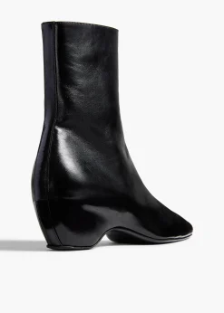 Khaite Boots-Sybil Ankle Boot in Black Glazed Leather