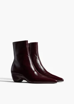 Khaite Boots-Sybil Ankle Boot in Bordeaux Glazed Leather