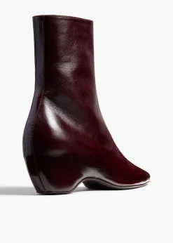 Khaite Boots-Sybil Ankle Boot in Bordeaux Glazed Leather