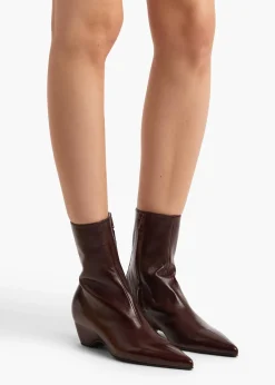 Khaite Boots-Sybil Ankle Boot in Bordeaux Glazed Leather