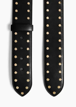 Khaite Belts-Theo Waist Belt in Black Leather with Gold Studs