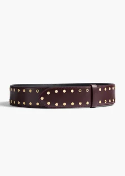 Khaite Belts-Theo Waist Belt in Bordeaux Leather with Gold Studs
