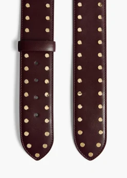 Khaite Belts-Theo Waist Belt in Bordeaux Leather with Gold Studs
