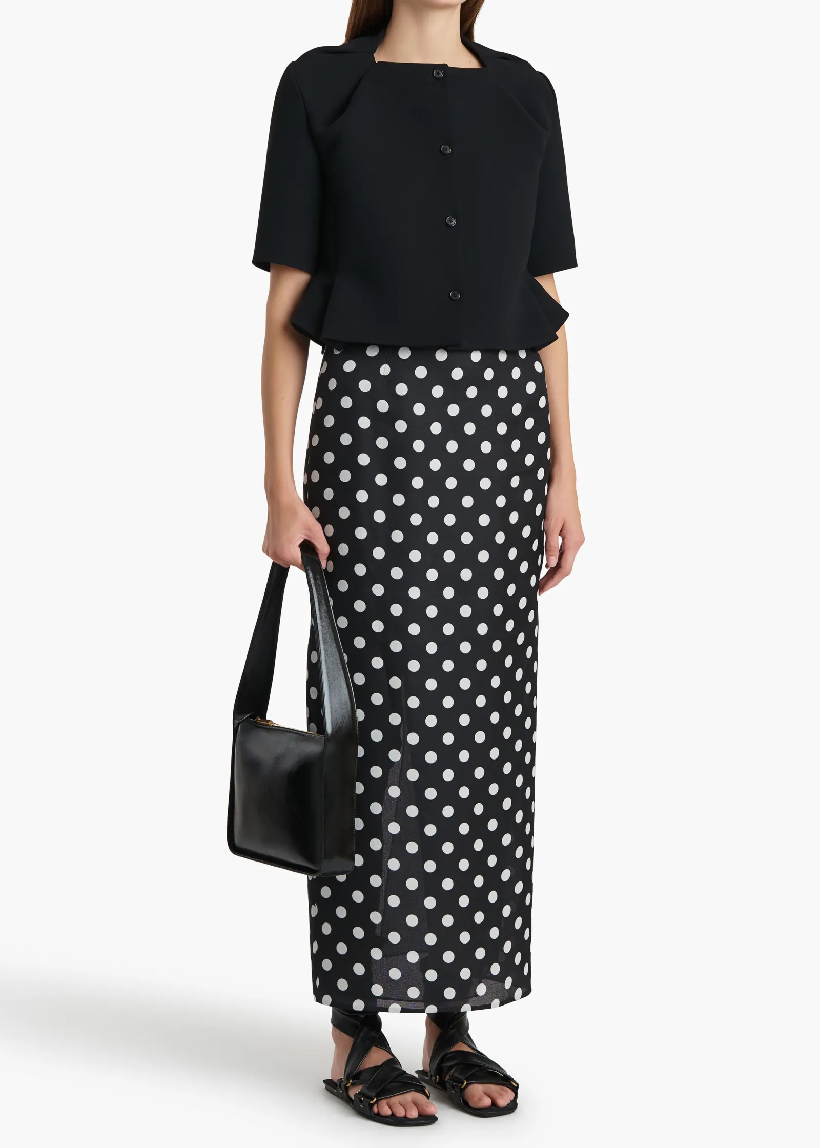 Khaite Leather|Skirts & Shorts-Winton Skirt in Black with White Dots